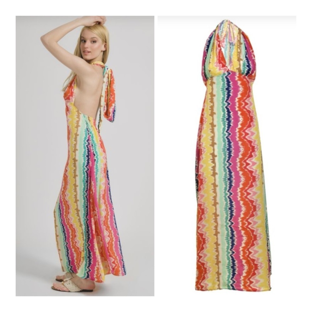 BLE Resortwear Multicolor Halter Maxi Cover-Up Dress, One Size Fits Many NWT